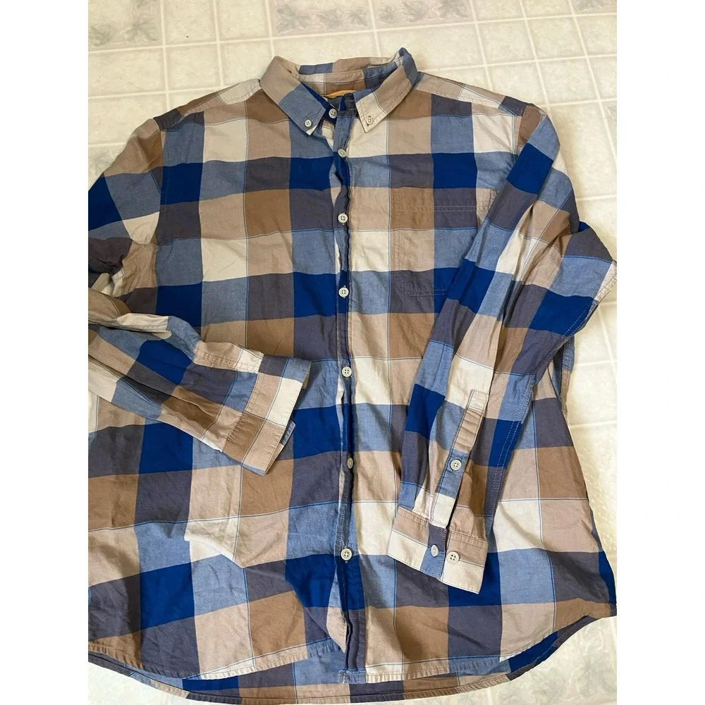 Columbia Mens Blue Tan plaid Shirt Button Down Sz  XL‎ Long Sleeve Cotton